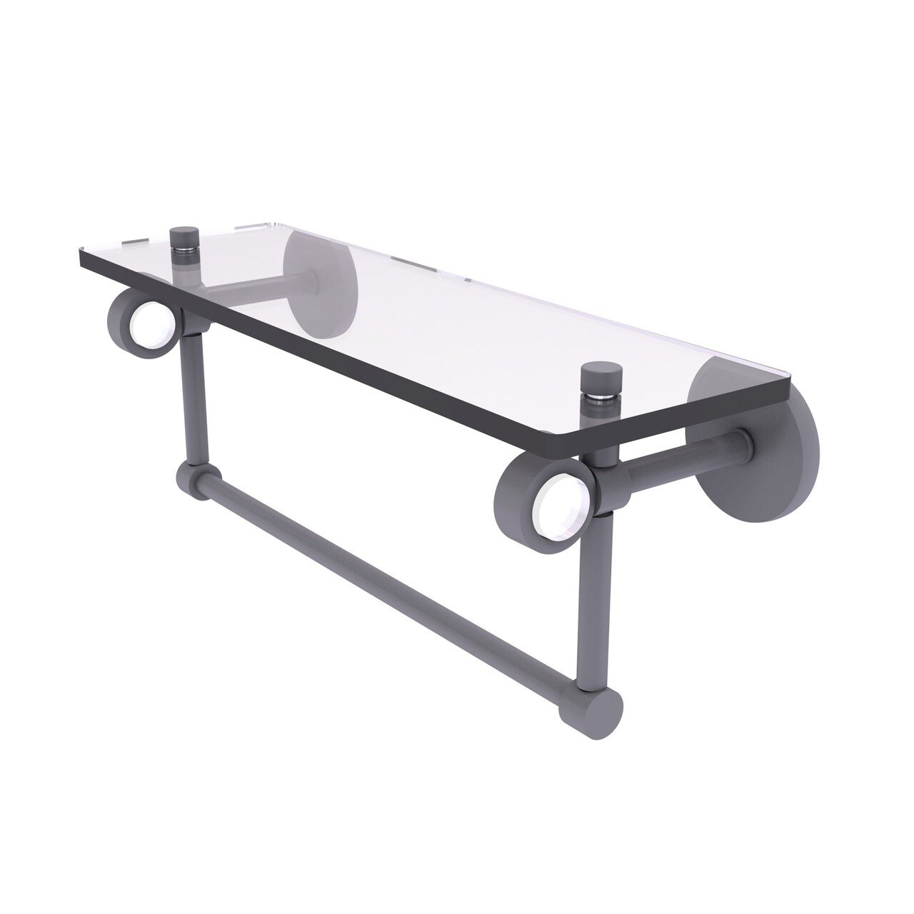 Clearview Collection 16 Inch Glass Shelf With Towel Bar - Matte Gray